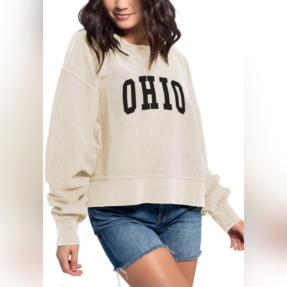 Chicka-D OHIO Corded Boxy Crewneck Sweatshirt - Size M - Gameday Chic